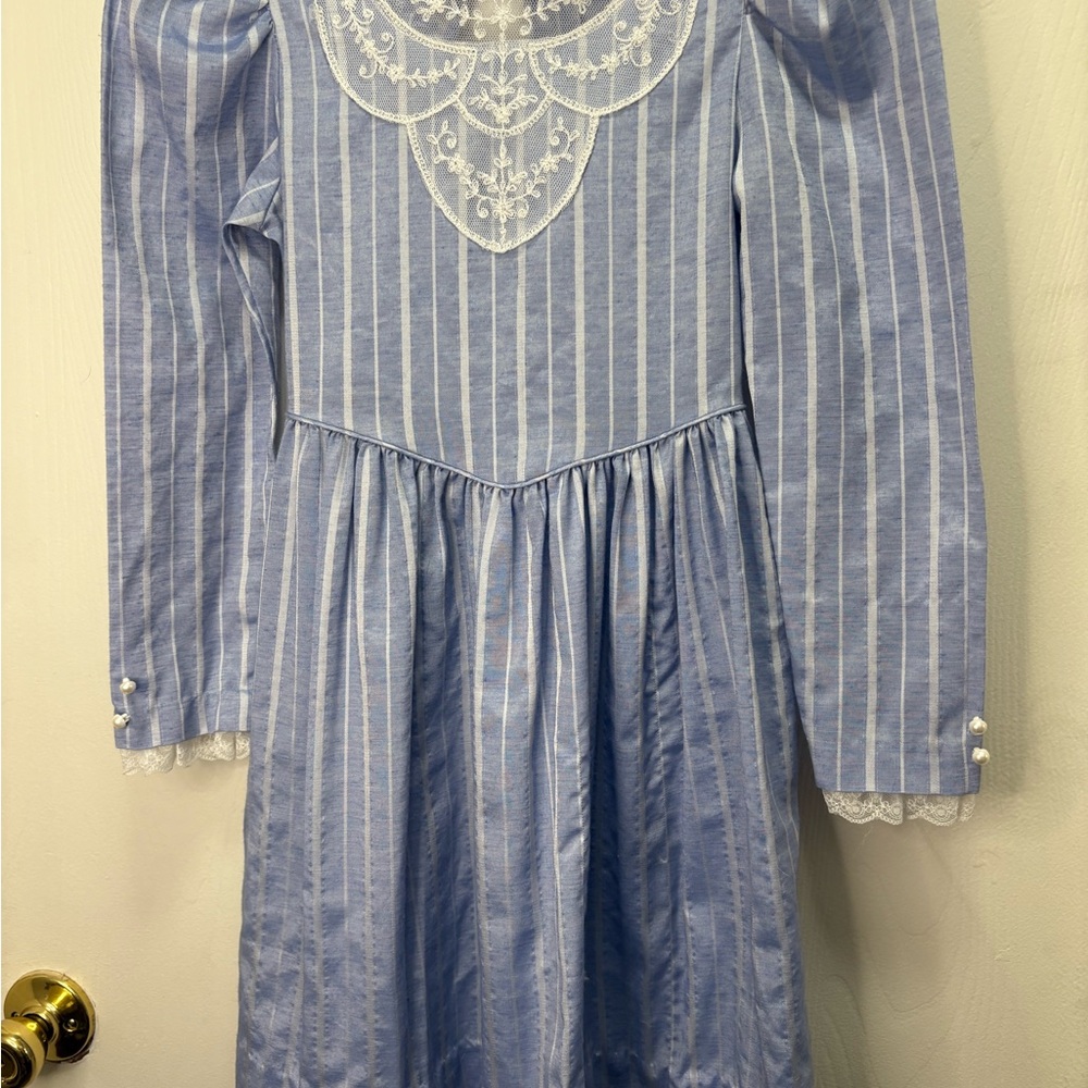 Vintage Peaches 'n Cream Blue Striped Dress with Lace